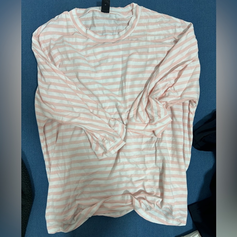 Pink and white 3/4 sleeve tee